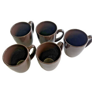 Set of 5 - Corelle Stoneware Chocolate Brown Coffee Mugs Cups - Good Shape!